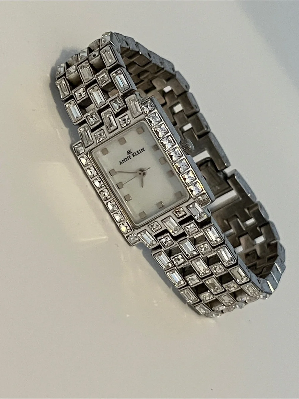 Anne Klein Silver Crystal-Accented Bracelet Watch